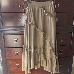 Joyfolie Olive Ruffle Midi Skirt Size 8